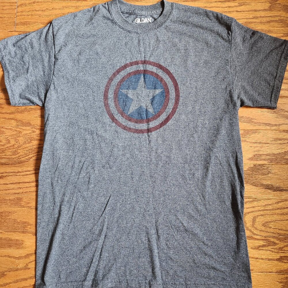 Captain America Denver Broncos Wash Wear T Shirt Classic Distressed Shield Logo